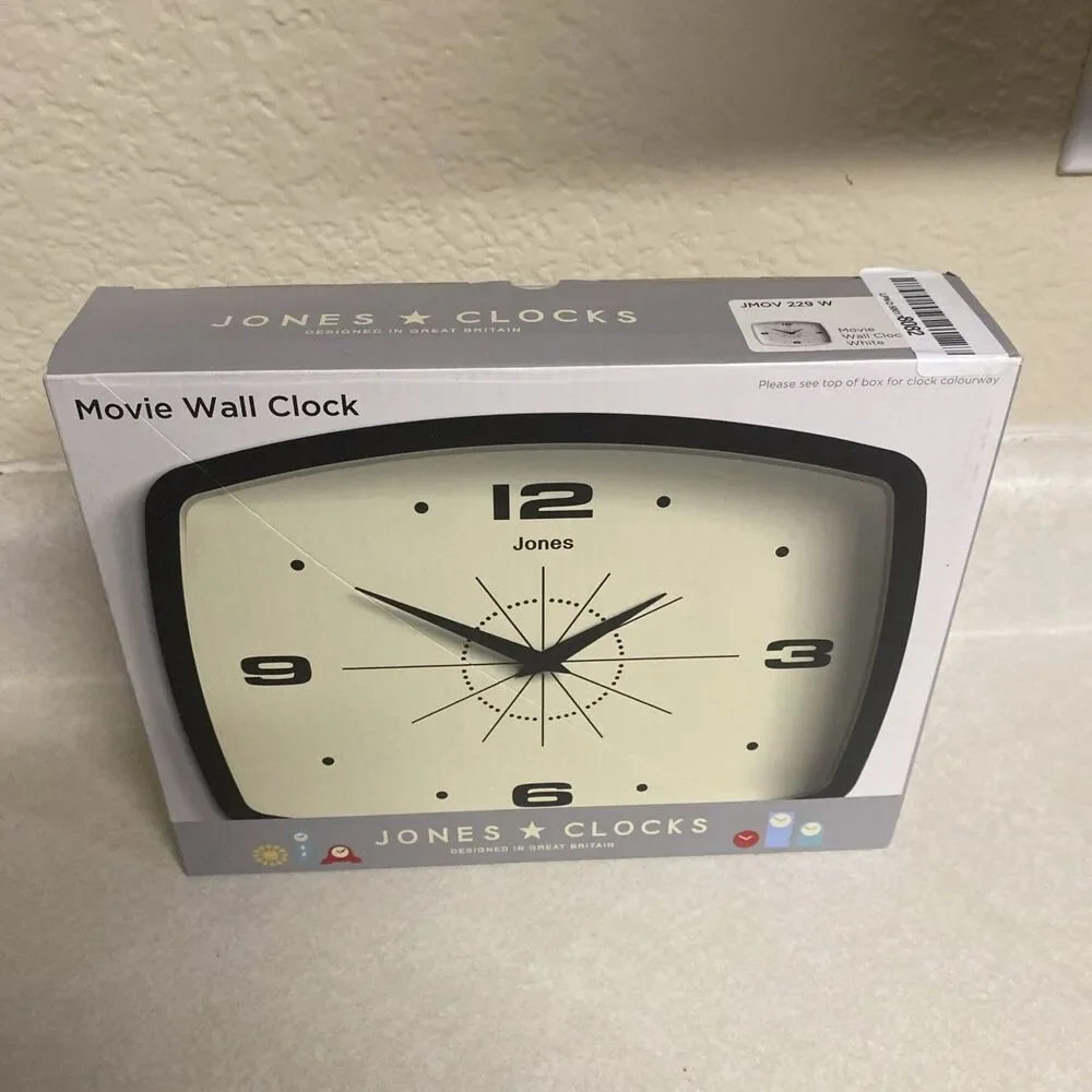 JONES CLOCKS® Movie Retro Wall Clock - Rectangular Clock - White